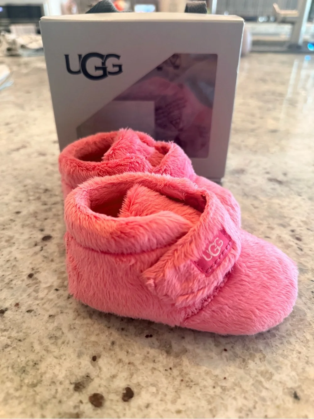 UGG Bixbee Pink Baby Booties with Velcro  Strap